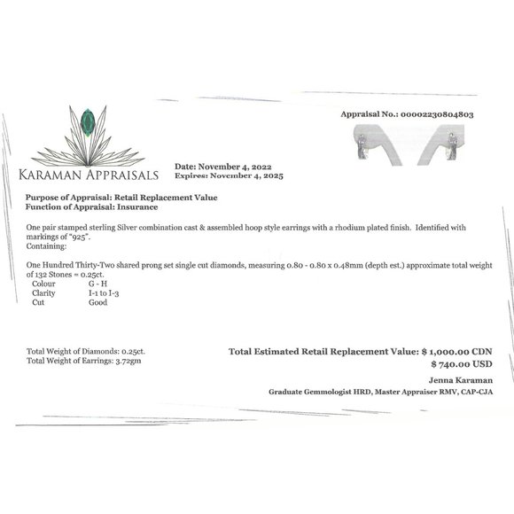 Sterling Silver Diamond Earrings - Picture 2 of 2